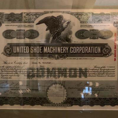 Stock Certificate from The United Shoe Manufacturing Corp Beverly, MA, Known Locally as 