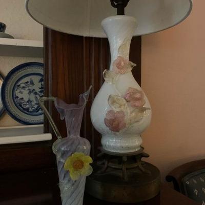 Antique Hand Blown Glass Vase, Murano Glass Lamp