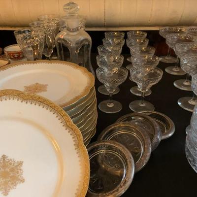 W. Guerin and Co Porcelain, Antique Etched Crystal Stemware