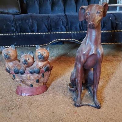 Wooden Kittens in Basket and Dog Statue Has Broken ...