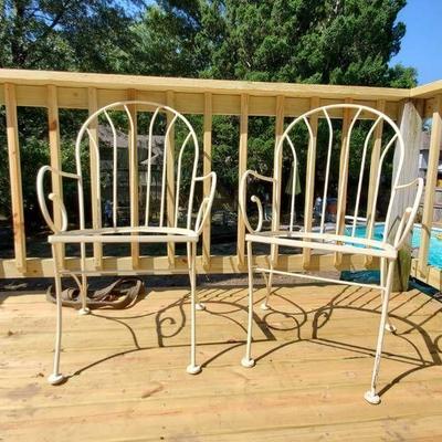 Two White Metal Patio Chairs