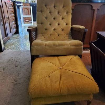 Green Velour Arm Chair and Ottoman