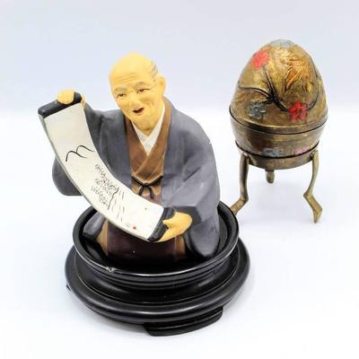 Asian Decor Lot with Buddhist Monk and Vintage Ind ...