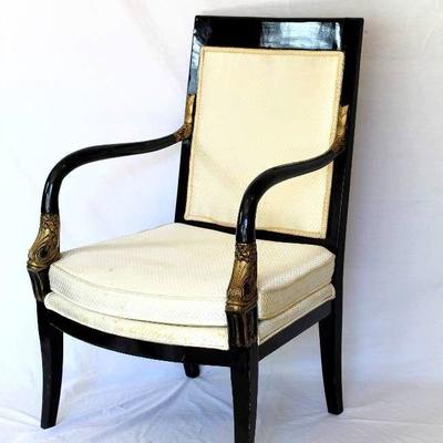 Vintage Black Lacquer Chair with Gold Snake Serpen ...