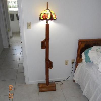 MCM Leaded Glass Lamp with Bamboo Base