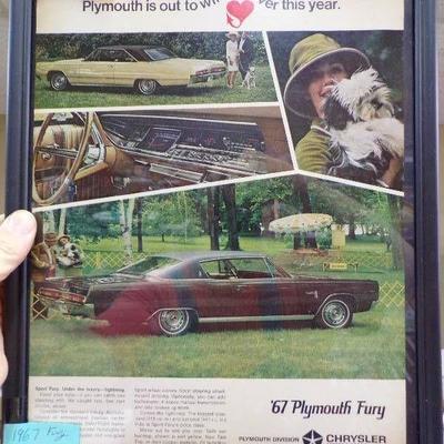 Framed 1967 Plymouth Fury Ad - 11x14