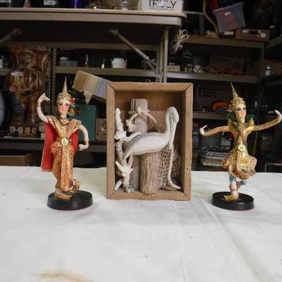 2 Chinese dancer figures and Beach themed home dec ...