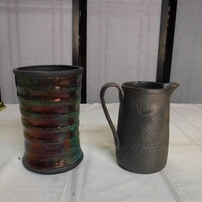 Metalic finish vase and pottery pitcher