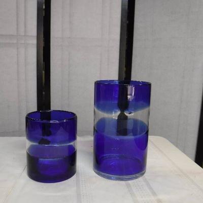 Blue glass Ralph Lauren candle holders