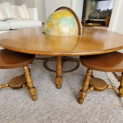 vintage childs table with stools and globe