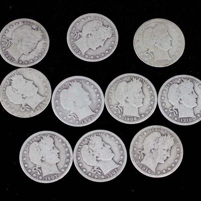 Lot of 10 Nice Barber Quarters