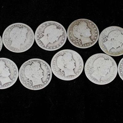 Lot of 10 Nice Barber Quarters