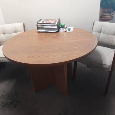 Composite Round Office Table and Two Upholstered A ...