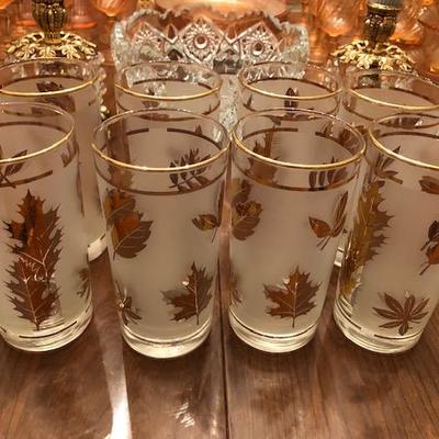 Vintage Libby Golden Leaves Frosted Tumblers