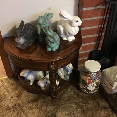 Second Demilune End Table and Bunny Figurines
