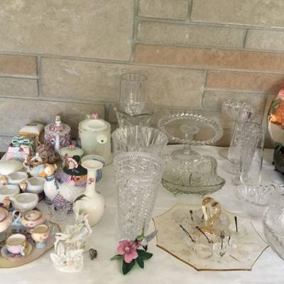 Porcelain, Crystal Vases, Compote, EAPG, Etched Glass Tray, Glass Salt Cellars
