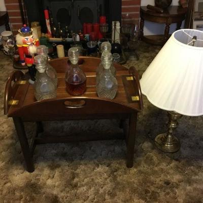 Butler's Tray Table, Decanters, Lamp, Nutcracker