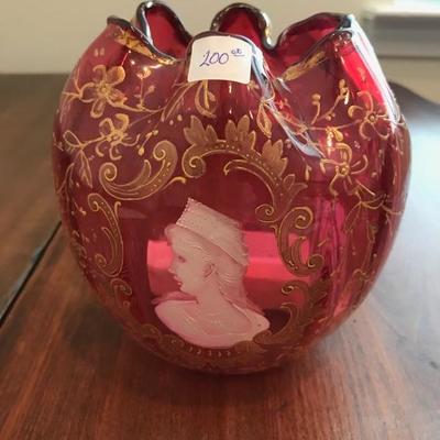 Antique handprinted rose bowl $200