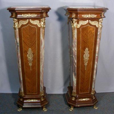 Pair Large French Pedestals with Marble Tops