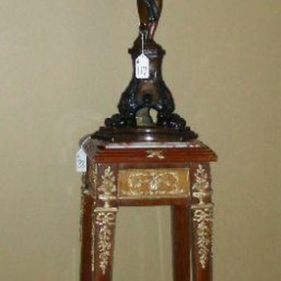 French Pedestal with Marble Top & Bronze Cupid Candelabrum