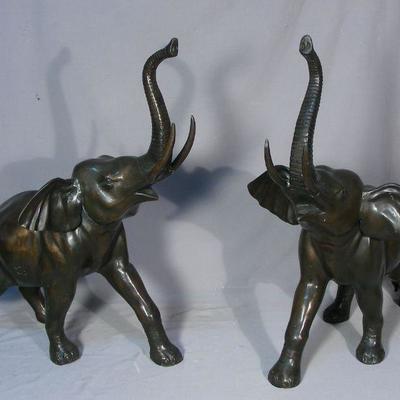 Pair Bronze Elephant Sculptures