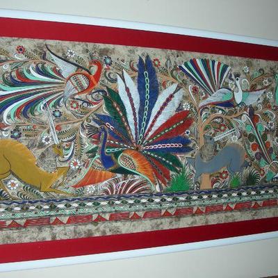 Large Hand Painted Wall Decoration from India.  Signed