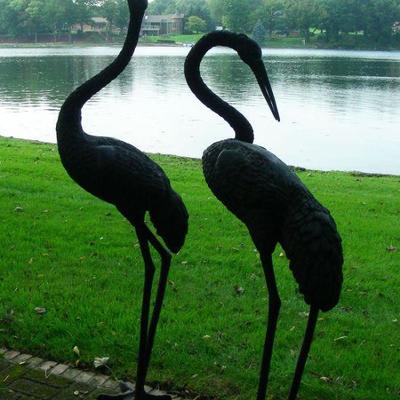 Pair Vintage Bronze Sculptures of Cranes