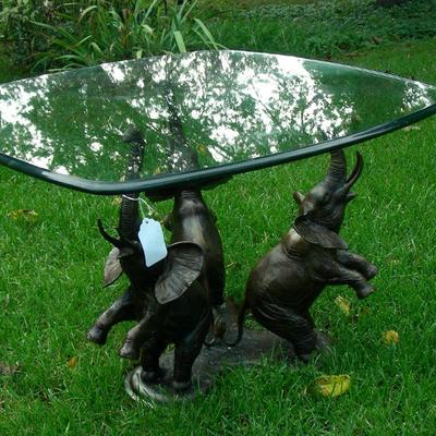 Bronze Elephant Table with Glass Top