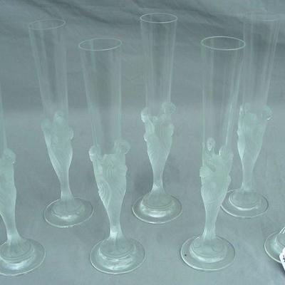 Group of Eight Signed Erte' Champagne Glasses