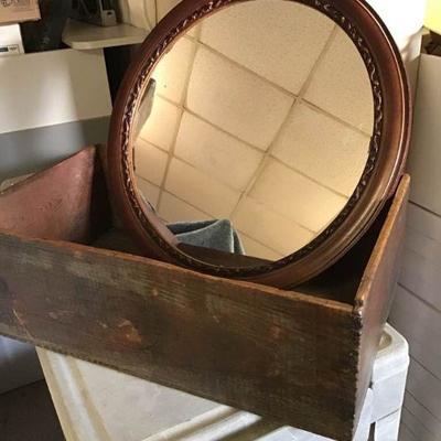 Vtg Wood Box & Wood Framed Mirror