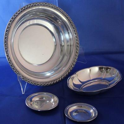 Wallace Sterling Silver:  “Halifax” 10” serving bowl, Oval 7 1/2” x 5” dish, Coaster and Newport Sterling Butter Pat