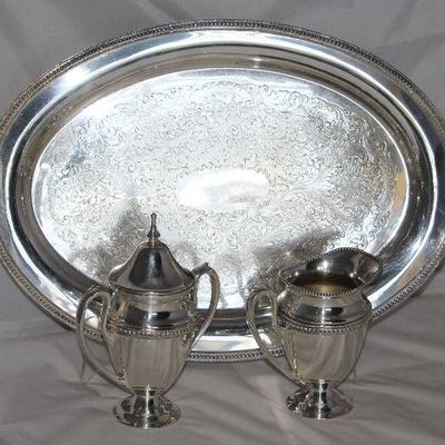 Glastonbury Silver Company oval silver plate serving tray 17” x 12” with handles 