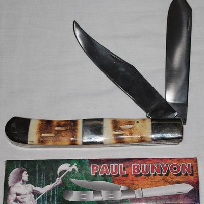 Vintage 70s Ole Smoky Paul Bunyan Pocket Knife USA Stag Handle 