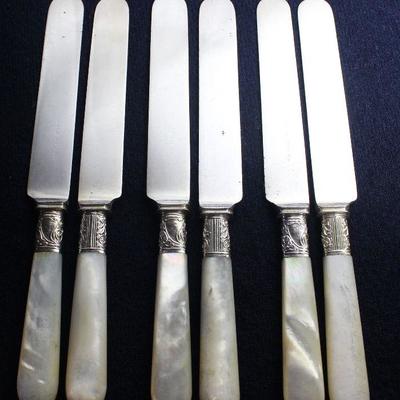 Gorham Pearl Handled Blunt Dinner knives with Sterling Silver collars 