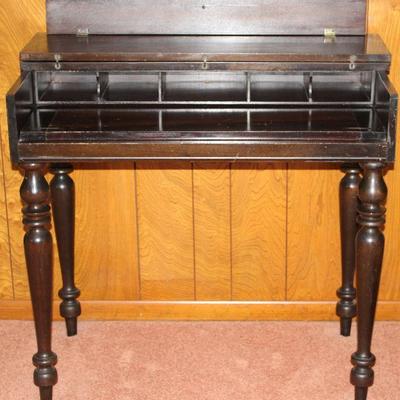 Antique solid mahogany spinet writing desk (shown open) (34” W x 19”D x 31”H)