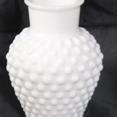 Hobnail milk glass vase 5”H