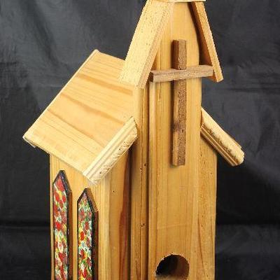 Large wooden Birdhouse Church (21”H x 10” x 7”)