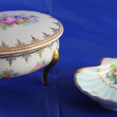 Limoges France Footed Standing Covered Trinket Box and Shell Dish