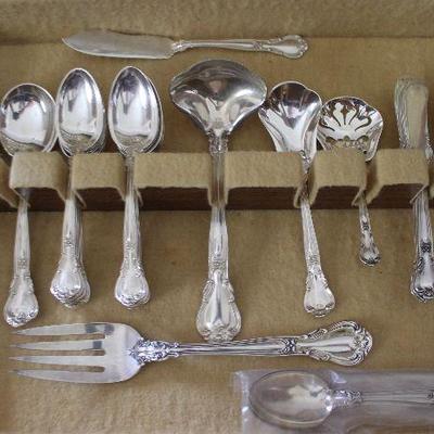 â€œChantillyâ€ by Gorham Sterling Silver Flatware c.1950: 8 Dinner knives, 1 French Knife, 8 Dinner Forks, 10 Salad Forks, 19 teaspoons,...