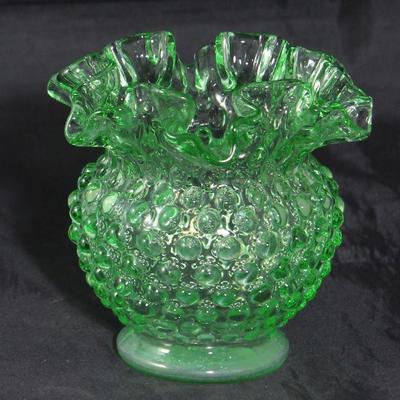 Fenton green Hobnail Vase 4 1/2” H x 5” diameter