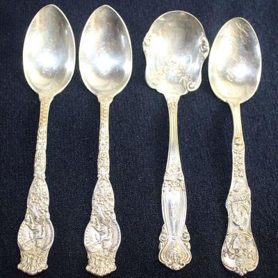 Sterling Silver: Wendell Mfg. Co. â€œArielâ€ Dessert Spoons (2 ea.) c.1895 and â€œEmperorâ€ Sugar Spoon 1875 and Watson Silversmith Hot...