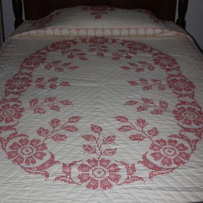 Handmade Quilted,  Embroidery Cross Stitch Double/Full Bedspread