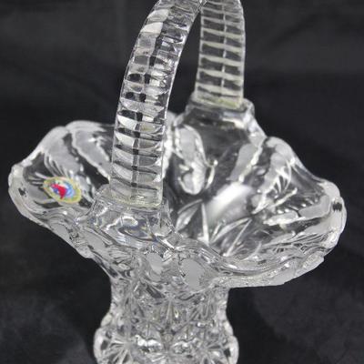 Hofbauer collection bleakristall butterfly etch crystal basket, West Germany 7” H x 5 1/2” L x 4 1/4” W