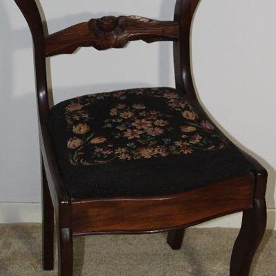 Carved Back Mahogany Side Chair with Needlepoint Seat