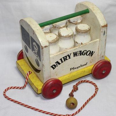 Playskool Wooden Vintage â€œDairy Wagonâ€ Pull Toy