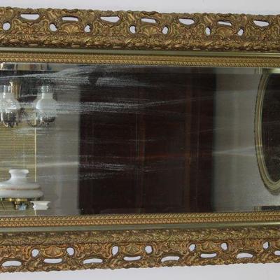 Antique ornate 7” depth Gold Gilt Framed beveled Mirror 52” x 30”