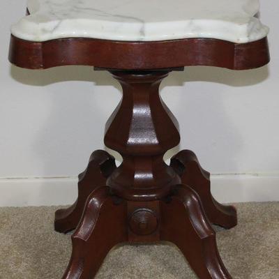 White marble top small Pedestal Victorian Style Side table/plant stand, 14â€ W x 14â€ D x 19â€ H