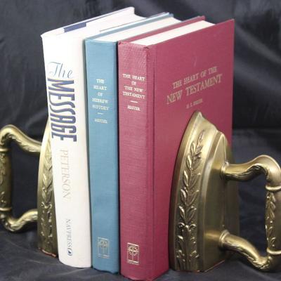 Brass Sad Iron Decorative Bookends Shown with books of Faith