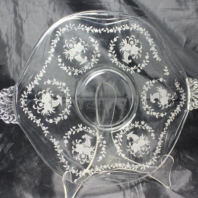 Elegant glass of the Depression era 1938-1954 Fostoria “Mayflower” two handled 10” tidbit tray