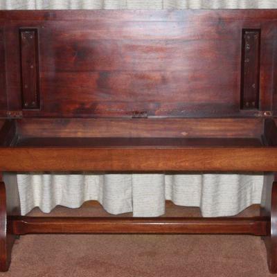Vintage Trestle Base Bench with lift seat for storage  (48â€W x 16â€D x 18â€H)